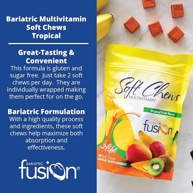 Bariatric Fusion Bariatric Multivitamin Soft Chew | Tropical Fruit Flavor | Chewy for Post Bariatric Surgery Patients Including Gastric Bypass and Sleeve Gastrectomy | 60 Count | 1 Month Supply