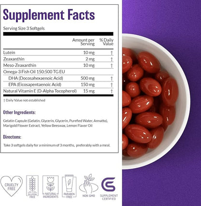 Brain Supplement for Memory and Focus with Vitamin E (90 softgels/30 Servings) - Brain Booster Softgels for Clarity, Energy-Supplements for Concentration-Omega 3, Carotenoid