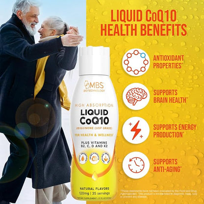 Liquid CoQ10 120mg of Bioavailable Ubiquinone for Superior Absorption. Support Heart, Bone, and Skin Health with a Natural Antioxidant. 35 Servings in a Convenient 17 oz Bottle.