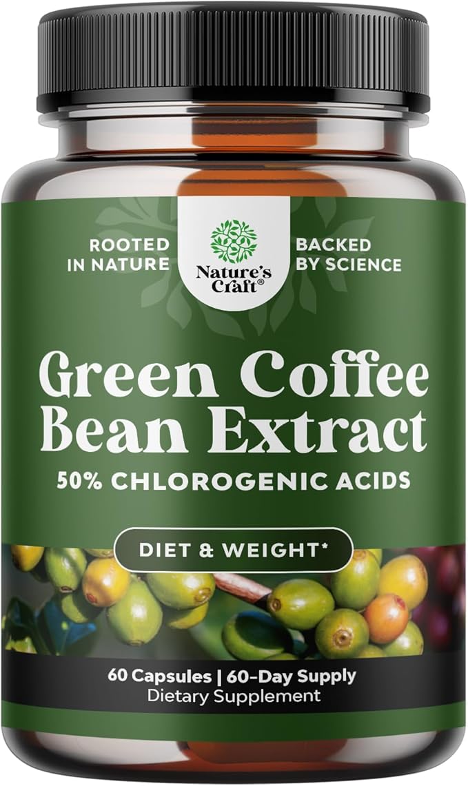 Pure Green Coffee Bean Extract Supplement – Best for Weight Loss Appetite Suppressant – 750 mg with Chlorogenic Acid Best Energy Booster Advanced Natural Potent Formula – 60 Capsules