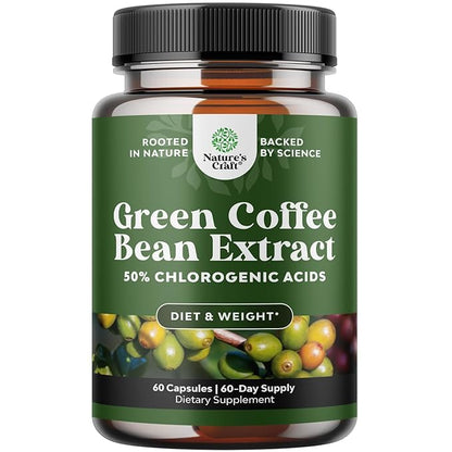 Pure Green Coffee Bean Extract – Standardized to 50% Chlorogenic Acid – Weight Loss Supplement for Men & Women – Burns Both Fat and Sugar – High Grade Potent Ingredients