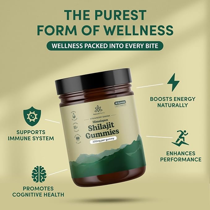 Organic Shilajit Gummies for Men and Women - Lab Tested - Made in USA - Pure Himalayan Organic - Fulvic Acid - Energy and Focus - Holistic Health Supplements (Strawberry Banana)