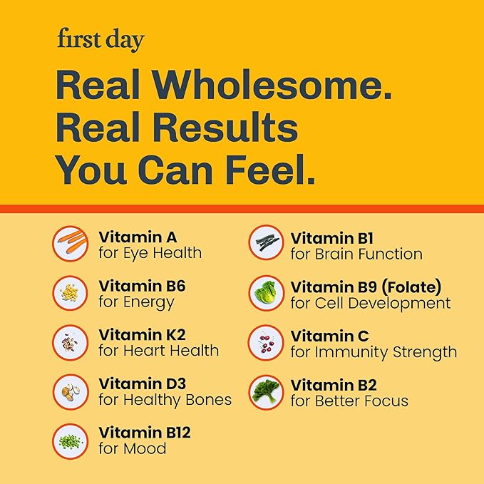 FIRST DAY Multivitamin Gummies Bundle for Women & Teens – Vitamins A, B, C, D & K + Folate, Magnesium, Zinc, Biotin & More – Made w/Organic Fruits & Veggies, Only 2g Sugar – 2-Pk, 30 Day Supply Each