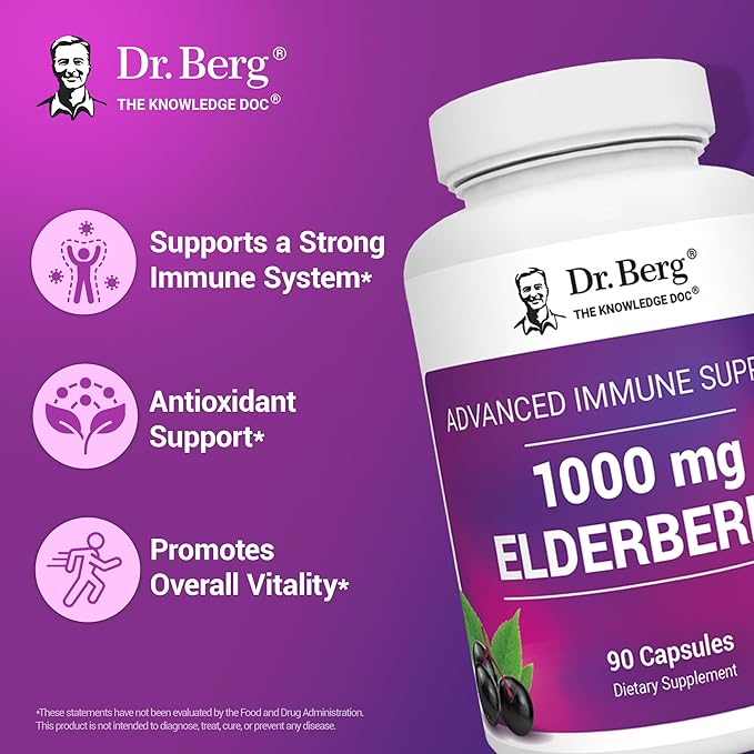 Dr. Berg Black Elderberry Capsules (Advanced Immune Support*) with 15,000 IU Vitamin D, 60 mg of Zinc, & 90 mg of Camu Camu - (4-in-1) Sambucus Elderberry Immune Support Supplement - 90 Capsules