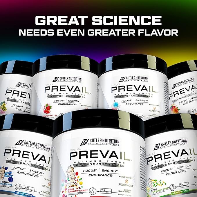Prevail Pre Workout Powder with Nootropics: Pre Workout for Men and Women, Cutting Edge Energy and Focus Supplement with L Citrulline, Alpha GPC, L Tyrosine, Neurofactor | Rainbow Freeze, 40 SRV