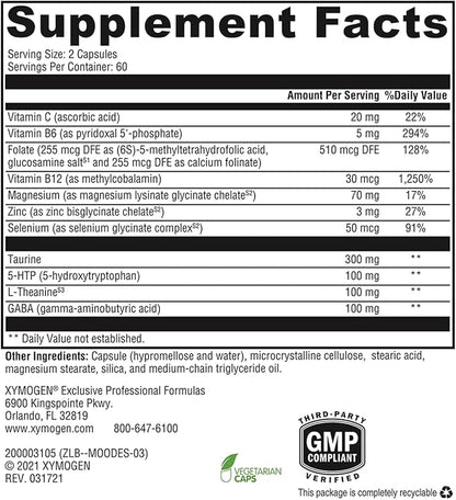 XYMOGEN Mood Food ES - Supports Calmness, Relaxation and a Healthy Mood with Active Folate, B Vitamins, 5-HTP, GABA, Minerals, Suntheanine L-Theanine, Selenium (120 Capsules)