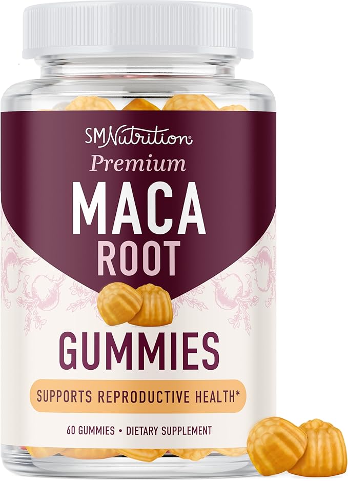 Maca Root Gummies with Natural Peach Flavor | Drive, Performance & Energy Support | Hormone Balance for Women and Men | Herbal Supplements 200MG Extra Strength | Vegetarian, Non-GMO | 60 Gummies
