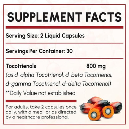 Tocotrienol Supplement Full Spectrum, Cutting-edge Fusion Technology,Tocotrienol Vitamin E-Tocotrienols 800mg,Powerful Antioxidant,Cardiovascular,Highest Absorption Rate -120 Liquid-Filled Capsules