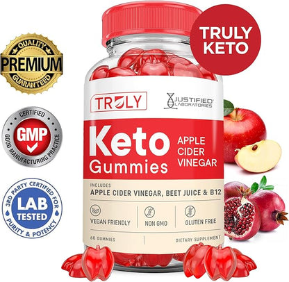 (5 Pack) Truly Keto ACV Gummies Advanced Formula 1000MG Truly Keto Gummies Apple Cider Vinegar Formulated with Pomegranate Beet Juice Powder B12 Vegan Non GMO 300 Gummys