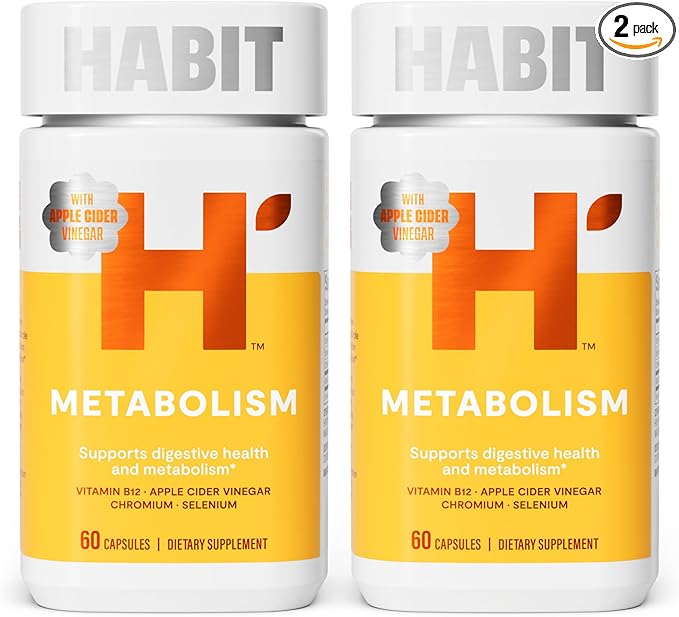 Habit Metabolism Supplement 2 Pack (120 Capsules) - Supports Digestive Health & Metabolism, Vitamin B12, Selenium, Chromium, Apple Cider Vinegar, Vegan, Non-GMO