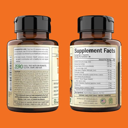 Turmeric & Glucosamine Chondroitin Joint Support Supplement for Women and Men. with Turmeric and Ginger, Boswellia, MSM, and Black Pepper (Bioperine) for Joint Health & Immune Support. 60 Capsules
