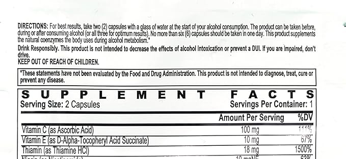 |1 Pack| Over-Indulgence-Prevention, Ultimate Pre-Party-Supplement, Stay Hydrated with Electrolytes, Reduce a Possible Hangover. Take at The Start, Wake up Smart.