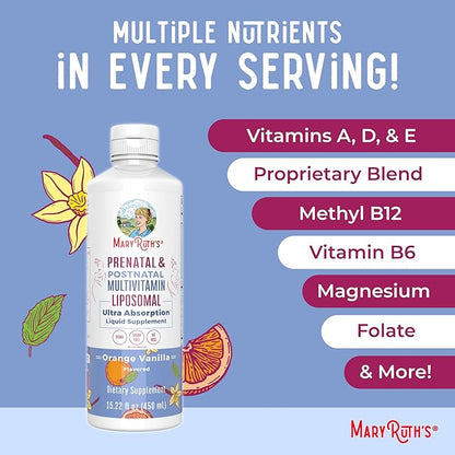 MaryRuth Organics Prenatal & Postnatal Multivitamin for Women | Sugar Free | Formulated for Pre-Conception, Pregnancy & Nursing | Prenatal Vitamins | Vegan | Non-GMO | Gluten Free | 30 Servings
