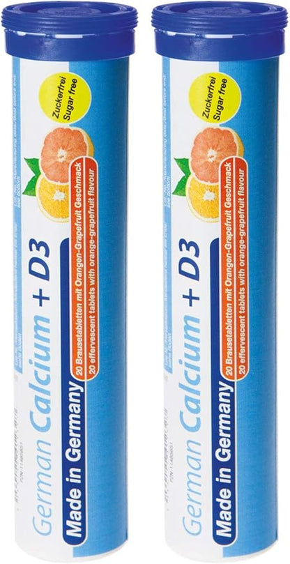 German Calcium + VIT. D - 40 Vegetarian Drink Effervescent Tablets - Orange-Grapefruit Flavor - Made in Germany