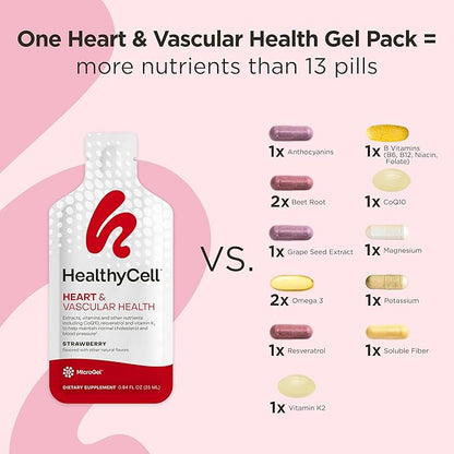 Healthycell Heart & Vascular Health - Heart Health Supplement with Resveratrol, Beet Powder, CoQ10, Omega-3 - Support Healthy Blood Pressure and Cholesterol Levels - Maximum Absorption - 30 Gel Packs