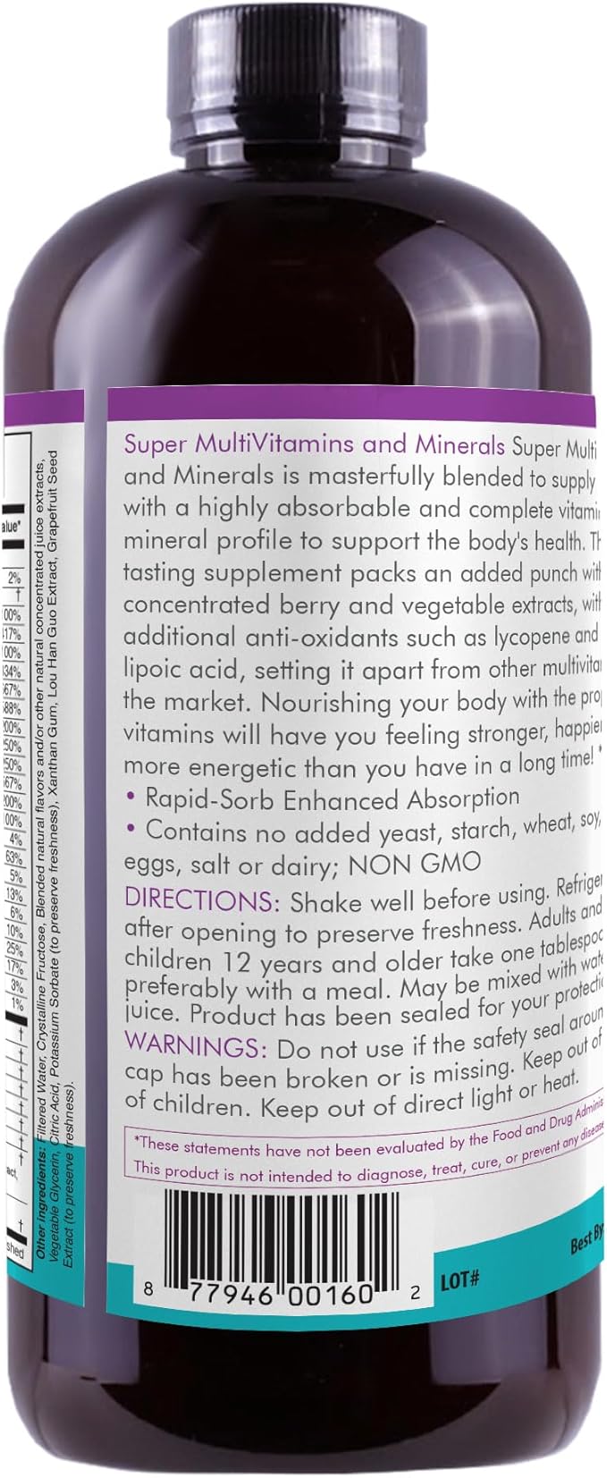 Liquid Super Multivitamin and Minerals - Premium Liquid Vitamins for Enhanced Absorption - Daily Liquid Multivitamin Supplement for Optimal Health and Wellness - 16 oz