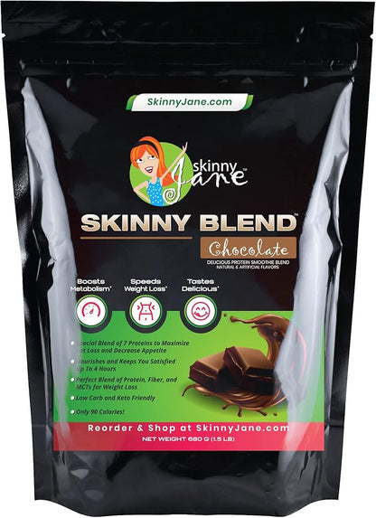 Skinny Blend - Best Tasting High Protein Shake for Women - Satisfying Low Carb Meal Replacement - Keto-Friendly Breakfast or Snack - Health Boosting Supplement - 30 Delicious Shakes - Chocolate