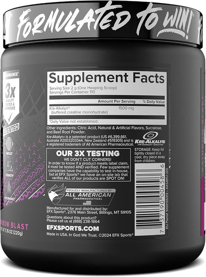 EFX Sports Kre-Alkalyn EFX Powder | pH Correct Creatine Monohydrate Powder Supplement | Strength, Muscle Growth & Performance | 110 Servings (Rainbow Blast)