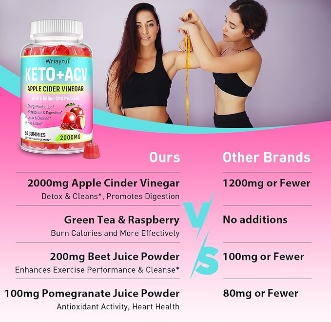 Apple Cider Vinegar Gummies, Keto ACV Gummies 2000mg, Formulated with Green Tea Extract, Probiotics & B12, ACV Gummies for Metabolism, Digestion, 360 Gummies