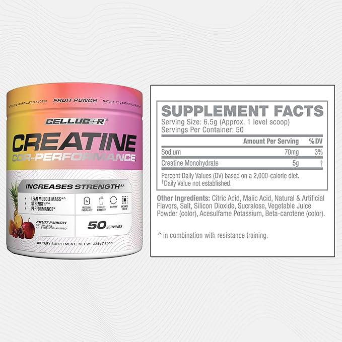Cellucor Creatine Powder, Fruit Punch Flavor - Increases Strength, Lean Muscle Mass & Endurance, Micronized Creatine for Fast Absorption, 5g Creatine per Serving, 50 Servings