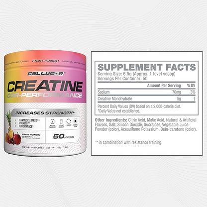 Cellucor Creatine Powder, Fruit Punch Flavor - Increases Strength, Lean Muscle Mass & Endurance, Micronized Creatine for Fast Absorption, 5g Creatine per Serving, 50 Servings