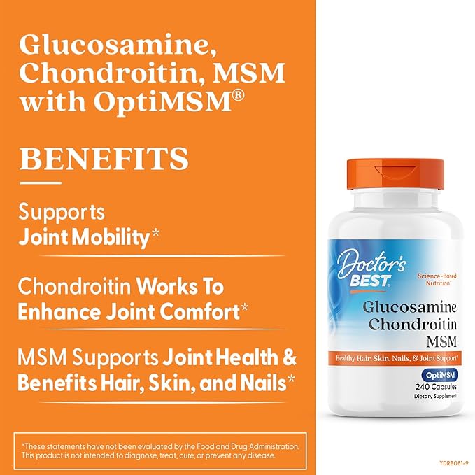 Doctor's Best Glucosamine Chondroitin Msm with OptiMSM Capsules, Supports Healthy Joint Structure, Function & Comfort, Non-GMO, Gluten Free, Soy Free, 240 Count (Pack of 1)