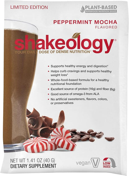 BODi Shakeology Vegan Protein Powder - Gluten Free, Superfood Protein Shake - Helps Support Healthy Weight Loss, Lean Muscle Support, Manage Effects of Stress, Peppermint Mocha - 14 Servings