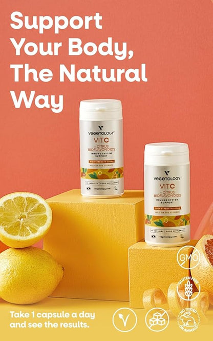 Vegan Vitamin C Supplements — VIT C + Citrus Bioflavonoids — Vitamins and Health Supplements — Daily Supplements (60 Capsules) — Vitamin C 500mg Capsules — Antioxidants Supplement