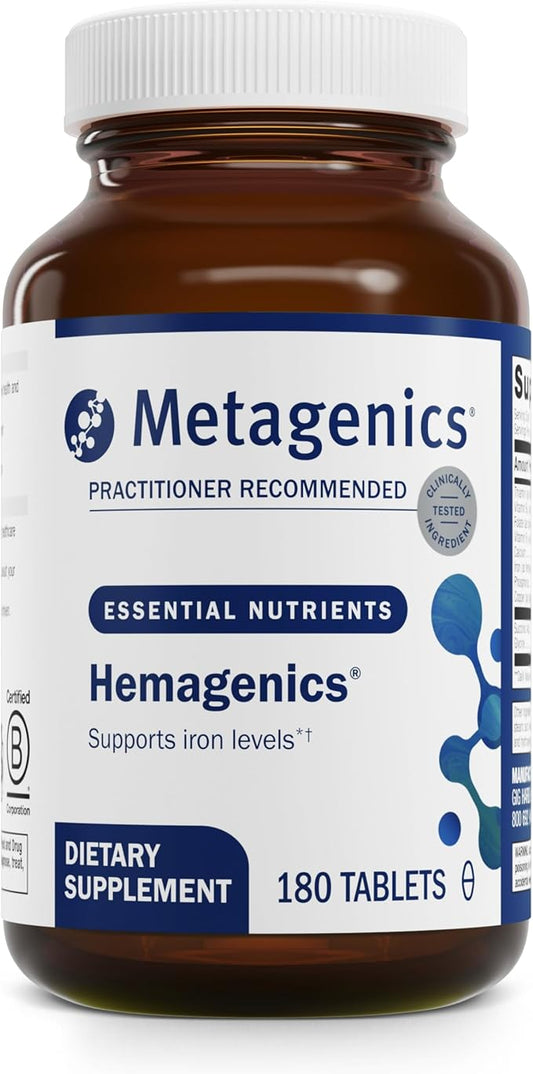 Metagenics Hemagenics - Iron Supplement - Non-Constipating - Vitamin B12, B6 & Folate - Supports Formation & Maintenance of Healthy Red Blood Cells* - Non-GMO, Gluten-Free & Vegetarian - 180 Count