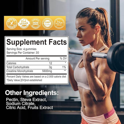 Creatine Monohydrate Gummies 5600mg for Men & Women, 120 CT Chewable Creatine Gummies for Muscle Support, Energy Boost, 5.6g of Creatine Monohydrate per Serving - Sugar Free, Vegan (Mango Flavor)