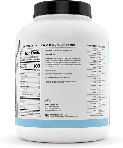 Levels 100% Micellar Casein Protein, No Hormones, Unflavored, 4LB