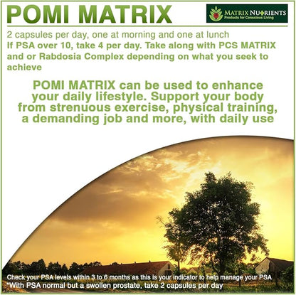 POMI Matrix - 10 Times Stronger Than The Competition! - Lower PSA Levels for Healthy Prostate - 100% Organic - Ingredients: Pomegranate, Green Tea, Turmeric, Broccoli - Vegan Capsules (60ct)