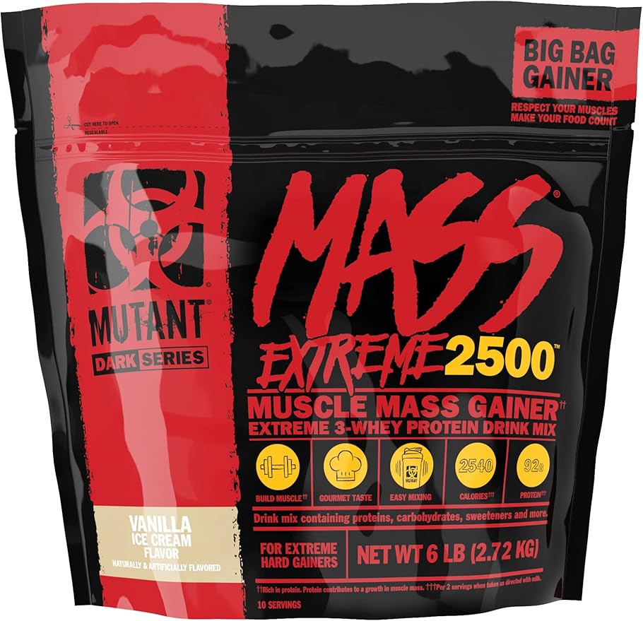 Mutant Mass Extreme Gainer – Whey Protein Powder – Build Muscle Size and Strength – High Density Clean Calories (Vanilla Ice Cream, 6 lbs)