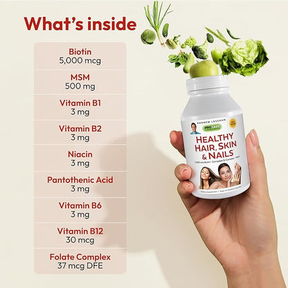 ANDREW LESSMAN Healthy Hair, Skin & Nails 120 Capsules – 5000 mcg High Bioactivity Biotin, B-Complex - Promotes Beautiful Hair, Skin, Strong Nails - No Additives Hair Growth Vitamins Biotin Supplement