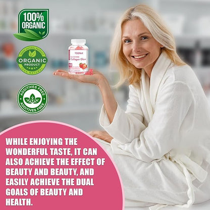 Glutathione Collagen Glow Gummies for Women, Glow Beauty Collagen Anti-Aging brightens Skin Tone & Reduces Fine Lines Wrinkles, Strawberry Flavor, 60 Gummies, 30 Servings (30 Days)