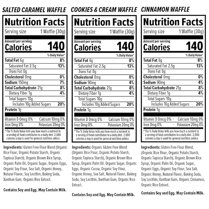 Honey Stinger Gluten Free Organic Waffles -12 Count Variety Pack With Sticker and Polybag - Energy Source - 4 Units Each of Salted Caramel, Cinnamon and Cookies & Cream