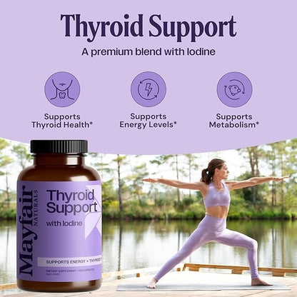Thyroid Support with Iodine, Natural Supplement for Women and Men, Supports Energy and Thyroid Health, 120 Capsules