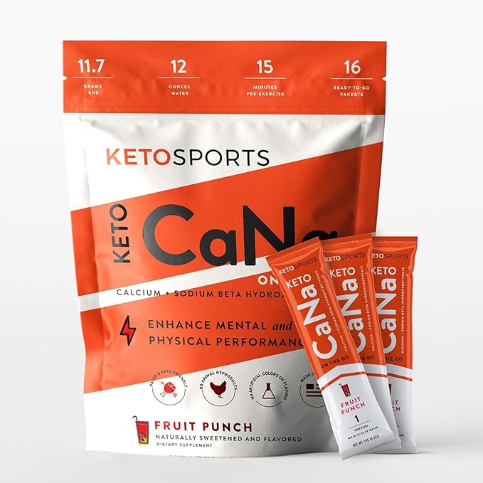 New KetoCaNa GO (Fruit Punch) Single Serve Dietary Ketone Supplement for Physical and Mental Performance, Keto and Paleo-Friendly, Naturally Sweetened and Flavored 16 Stick Packs