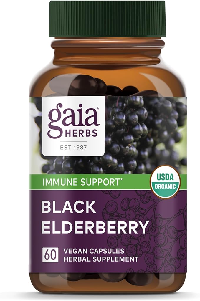 Gaia Herbs Black Elderberry - Daily Immune Support Supplement to Help Maintain Well-Being - with Black Elderberries and Acerola Fruit for Antioxidant Support - 60 Vegan Capsules (30-Day Supply)