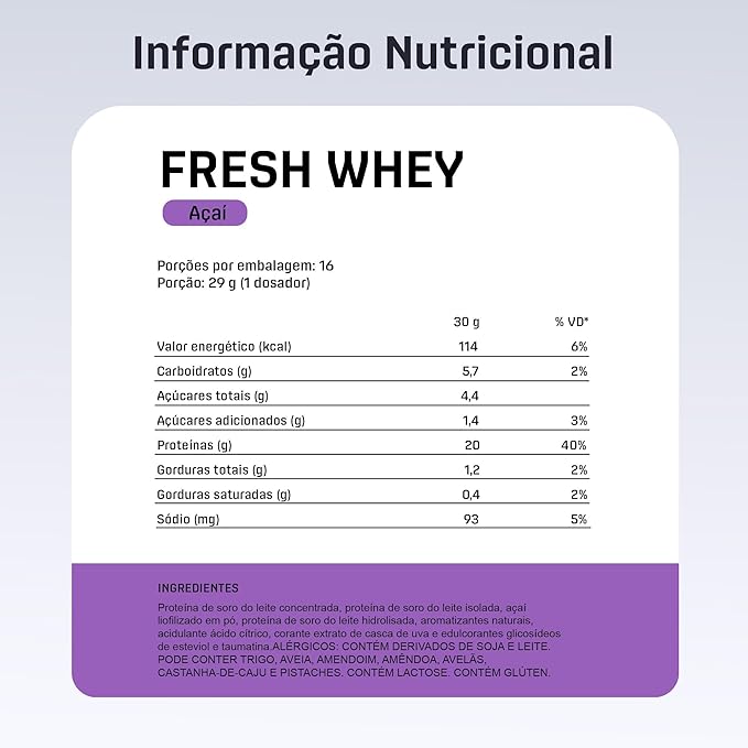 Fresh Whey Açaí - 20g of Protein per Serving - Amino Acids, Brazilian Fruits and Nuts, Pre and Post-Workout - 32oz