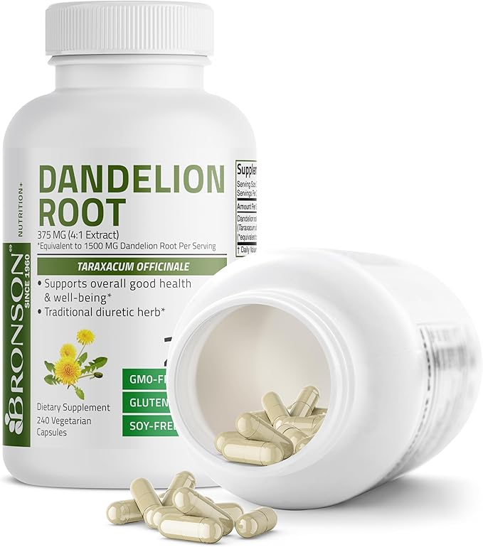 Bronson Dandelion Root High Potency Supplement, Supports Overall Good Health & Well-Being, Traditional Diuretic Herb - Non-GMO, 240 Vegetarian Capsules