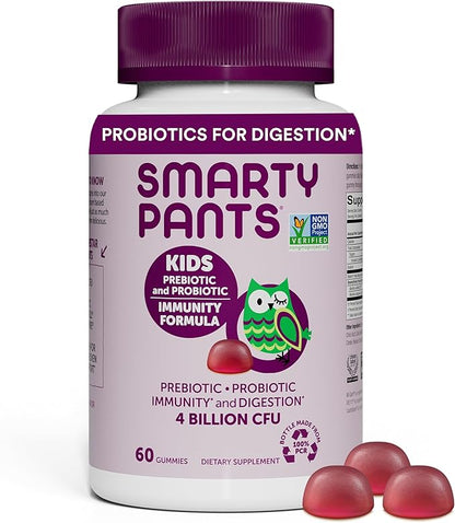 SmartyPants Kids Probiotic Immunity Gummies: Prebiotics & Probiotics for Digestive Health and Immune Support Supplement, Gluten Free, Vegan, Grape Flavor, 60 Count (30 Day Supply)