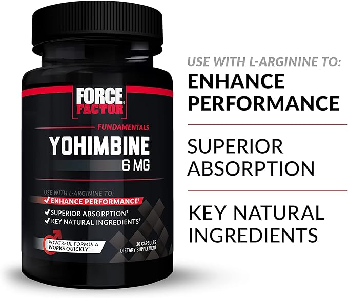 Force Factor Yohimbine Supplement for Men, Yohimbe Bark Extract with Superior Absorption to Enhance Performance, 6mg Yohimbine Bark Pills with Key Natural Ingredients, 30 Count (Pack of 4)