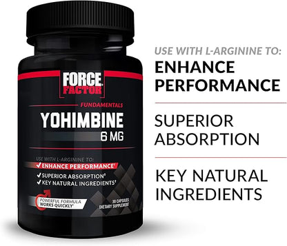 Force Factor Yohimbine Supplement for Men, Yohimbe Bark Extract with Superior Absorption to Enhance Performance, 6mg Yohimbine Bark Pills with Key Natural Ingredients, 90 Capsules (3-Pack)