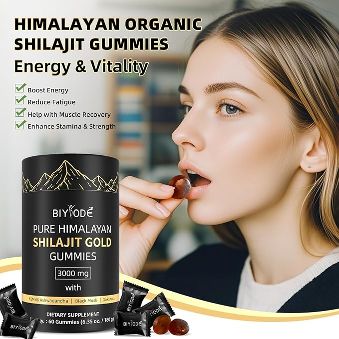 Shilajit Gummies: Pure Shilajit Himalayan Rich in Ashwagandha Gaulshura Fulvic Acid 85 Micronutrients Suitable for Men and Women No Added Sugar Non-GMO 100% Natural Organic 60 Gummies