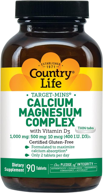 Country Life - Target-Mins Calcium Magnesium Complex with Vitamin D3-90 Tablets