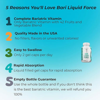 Universal Body Labs Bariatric Multivitamin with Iron Bariatric Multivitamin: Enhanced Absorption, 42 Super Fruits and Vegetables for Antioxidant Boost, Liquid Gel Capsules, Bariatric Must Haves