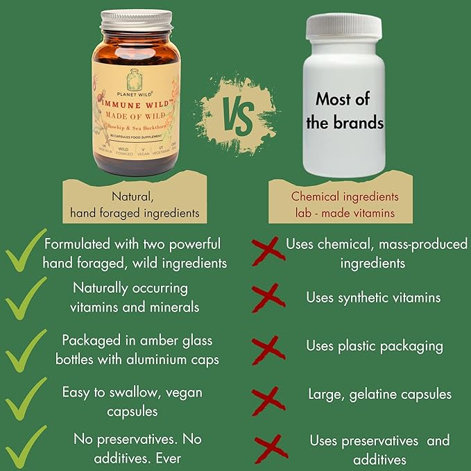 Immune Wild™| Wild Rosehip and SeaBuckthorn Formula for Immune Support | 90 Capsules | Made in UK | Rich in Omega Blend Fatty Acids, Multivitamins and Antioxidants | Zero Preservatives and Additives.