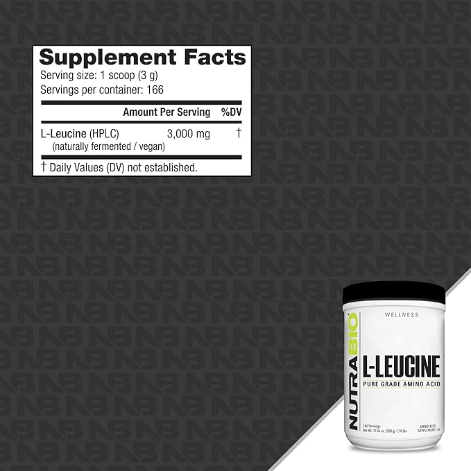NutraBio 100% Pure L-Leucine - Muscle Recovery and Support - Naturally Fermented Free Form Amino Acid - Vegan, Non-GMO, Gluten Free - (500 Grams)