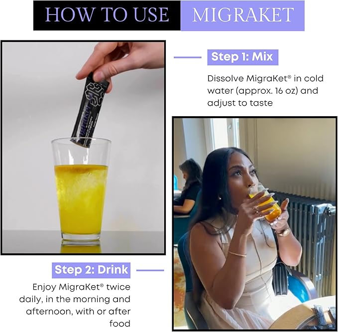 MigraKet Migraine Medical Food - Supports Brain Health and Energy Metabolism - Multivitamins Replacement - Drug-free, Gluten-Free, Dairy-Free, Vegan - Orange Flavored - 30 Sachets